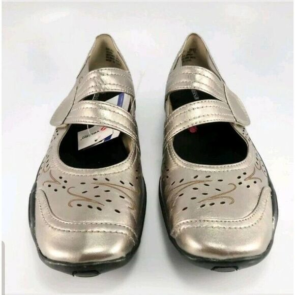 NWT Ros Hommerson Womens Chelsea Leather Mary Jane Flats Pewter Size 6.5 - Picture 2 of 6